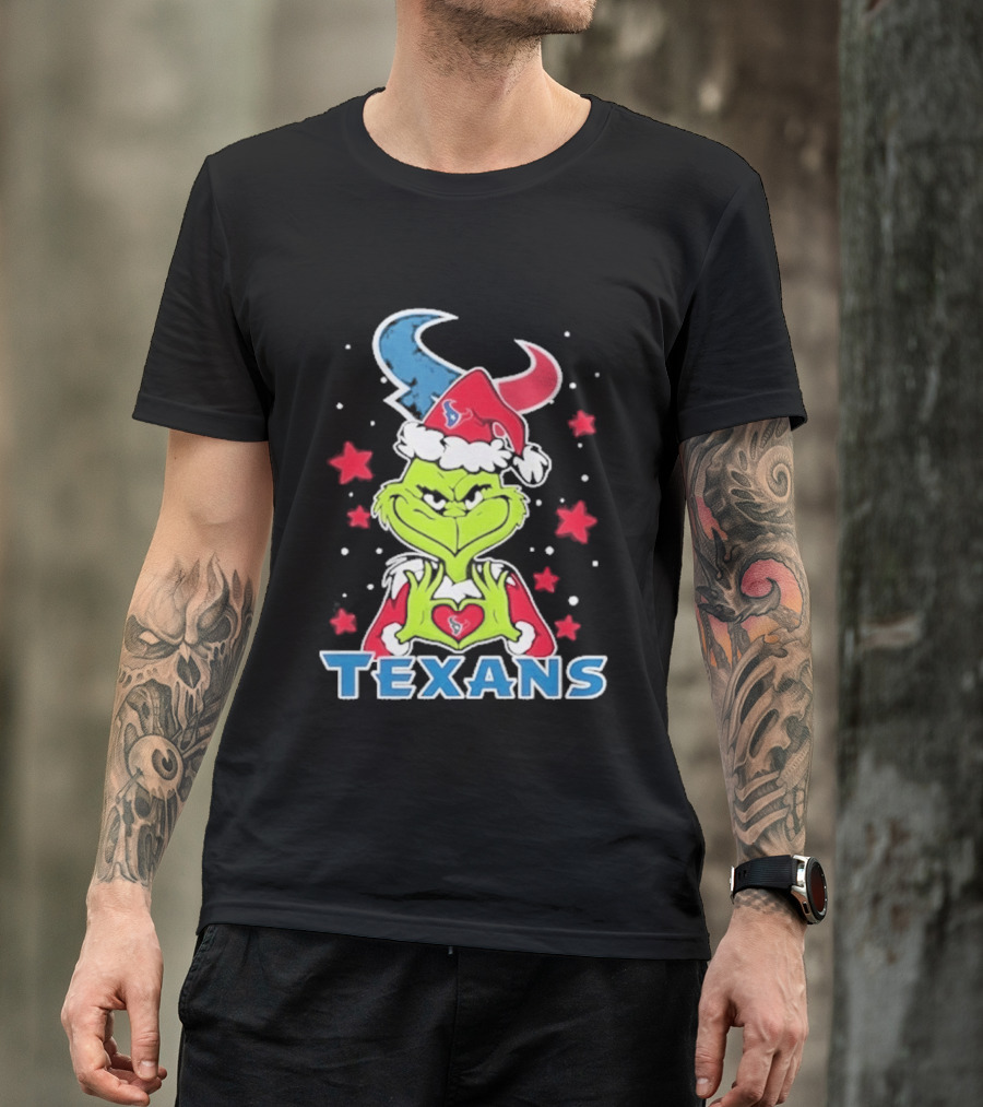 Houston Texans Grinch Love Hands Christmas Football 2026 T-Shirt