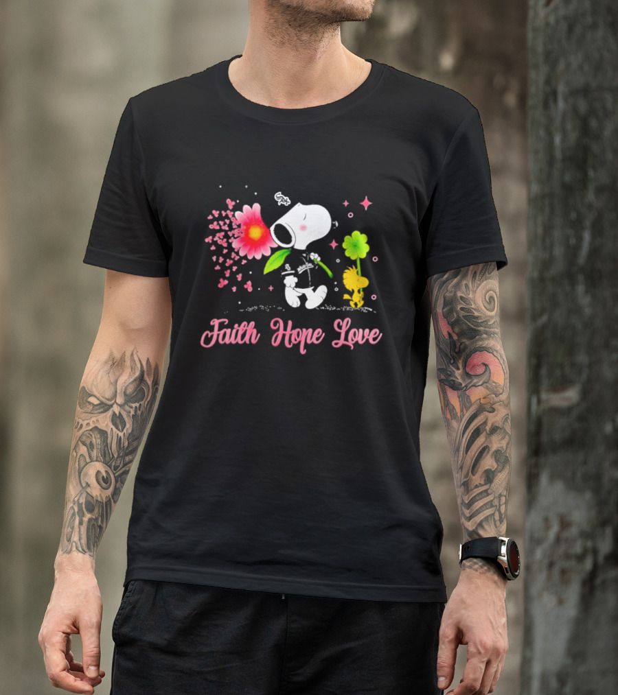 Chicago White Sox Snoopy Faith Hope Love Breast Cancer Awareness 2026 T-Shirt
