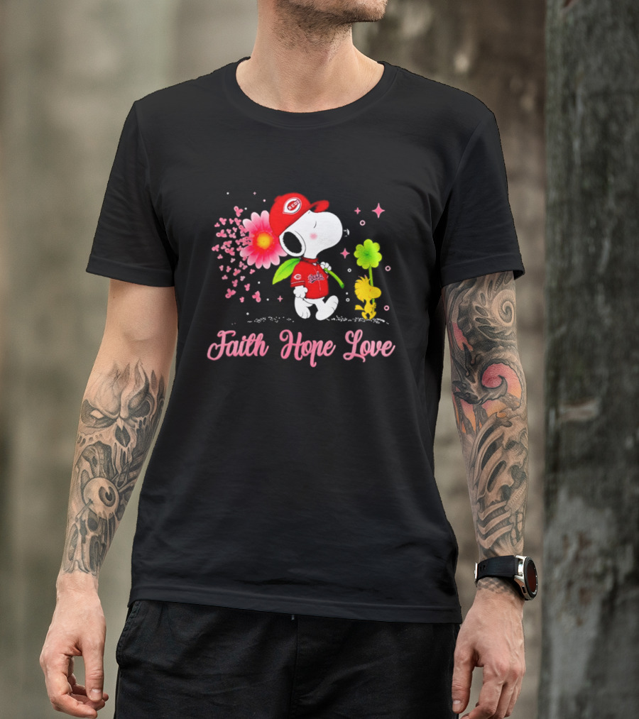 Cincinnati Reds Snoopy Faith Hope Love Breast Cancer Awareness 2026 T-Shirt