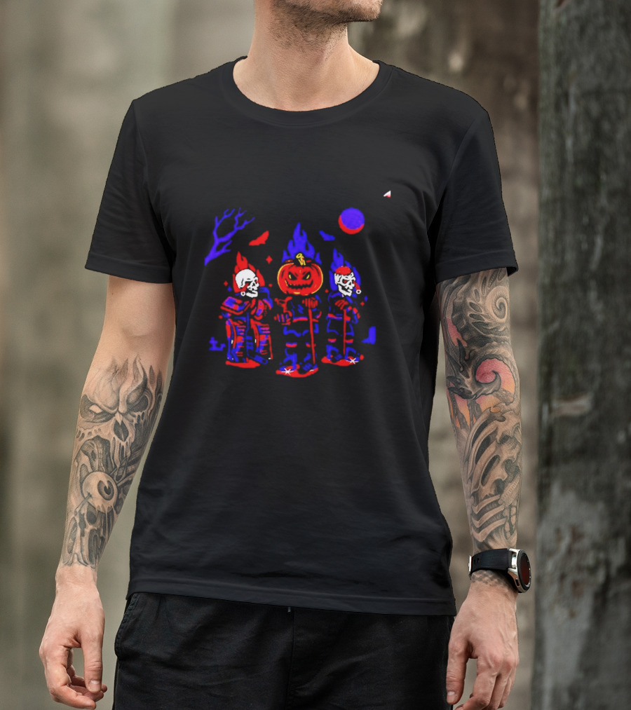 Halloween Pumpkin Skeleton Hockey Players Spooky Sports T-Shirt