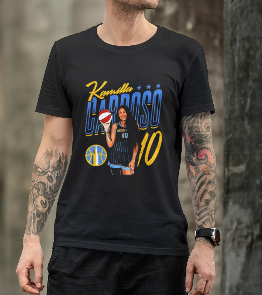 Kamilla Cardoso Chicago Sky 10 WNBA Player With Basketball T-Shirt