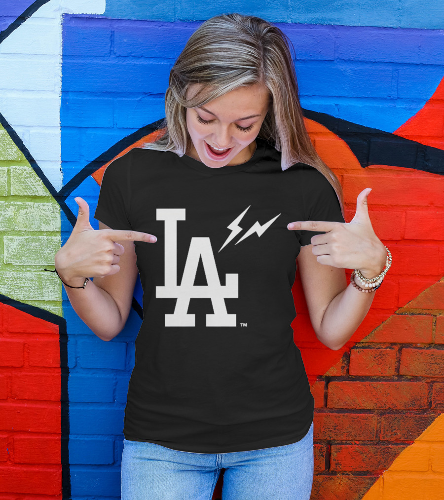 Los Angeles Dodgers Fragment LA Thunder Lightning Bolt T-Shirt
