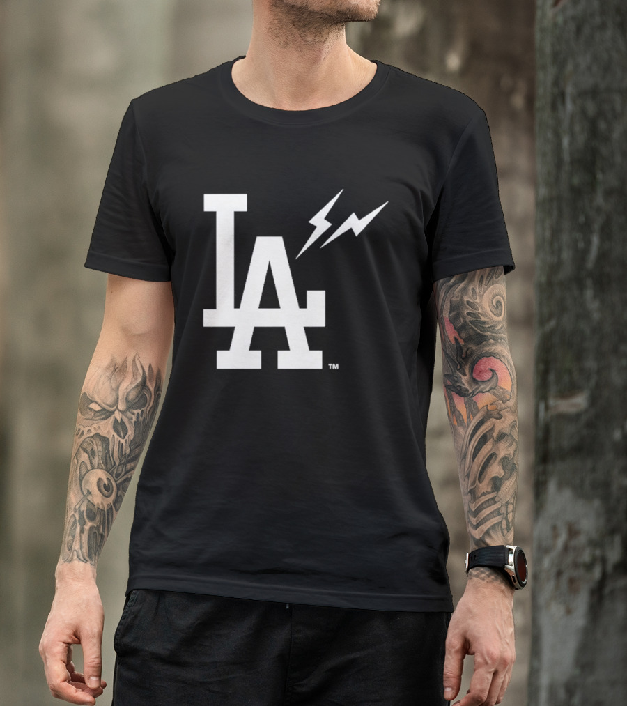 Los Angeles Dodgers Fragment LA Thunder Lightning Bolt T-Shirt
