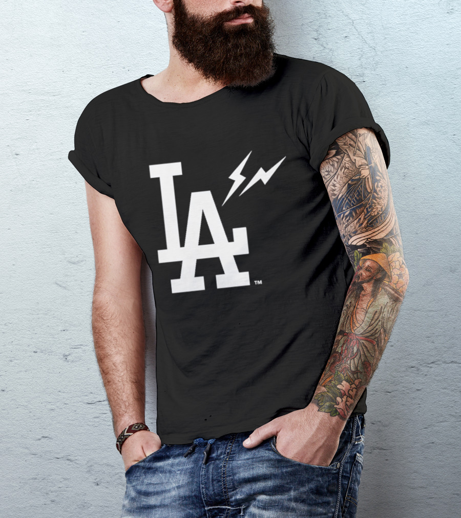 Los Angeles Dodgers Fragment LA Thunder Lightning Bolt T-Shirt
