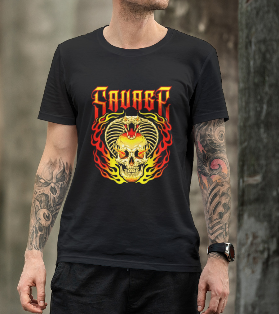 Savage Cobra Skull Fire Fusion Streetwear T-Shirt