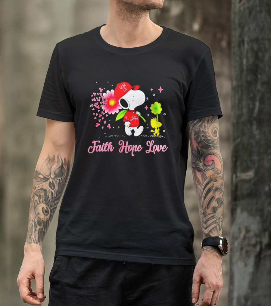Texas Rangers Snoopy Faith Hope Love Breast Cancer Awareness 2026 T-Shirt