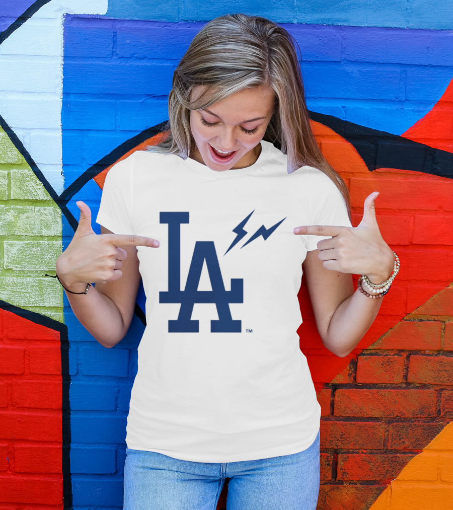 Los Angeles Dodgers Fragment Collaboration LA Thunder Lightning Bolt T-Shirt