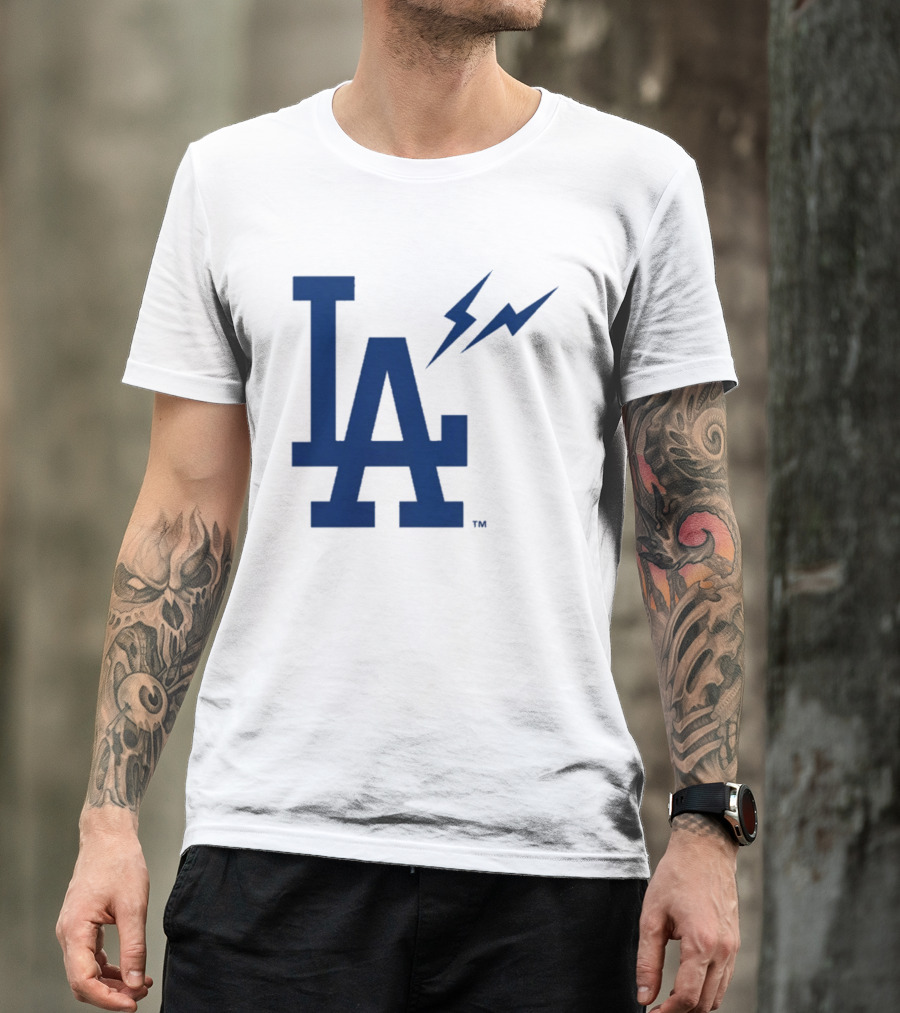 Los Angeles Dodgers Fragment Collaboration LA Thunder Lightning Bolt T-Shirt