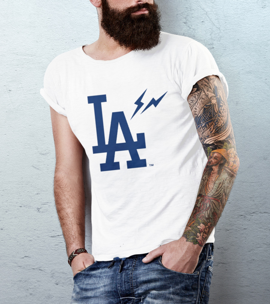 Los Angeles Dodgers Fragment Collaboration LA Thunder Lightning Bolt T-Shirt
