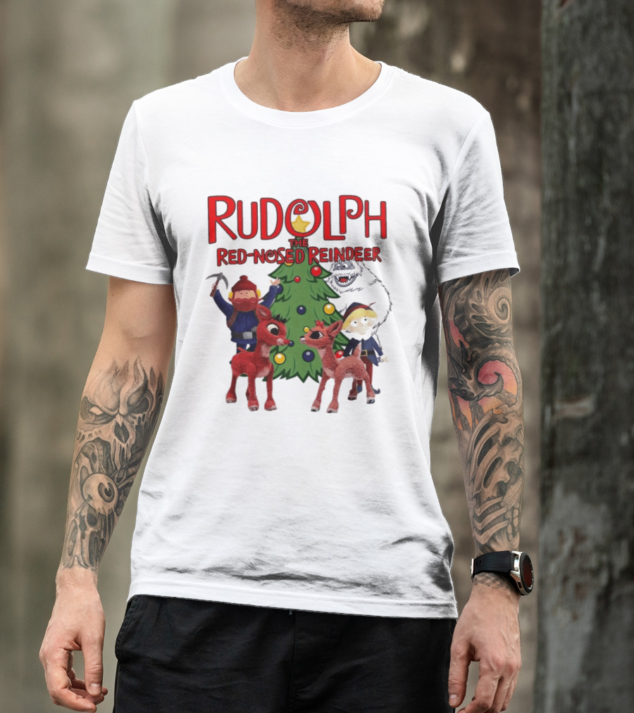 Rudolph The Red Nosed Reindeer Christmas Tree With Characters And Star T-Shirt