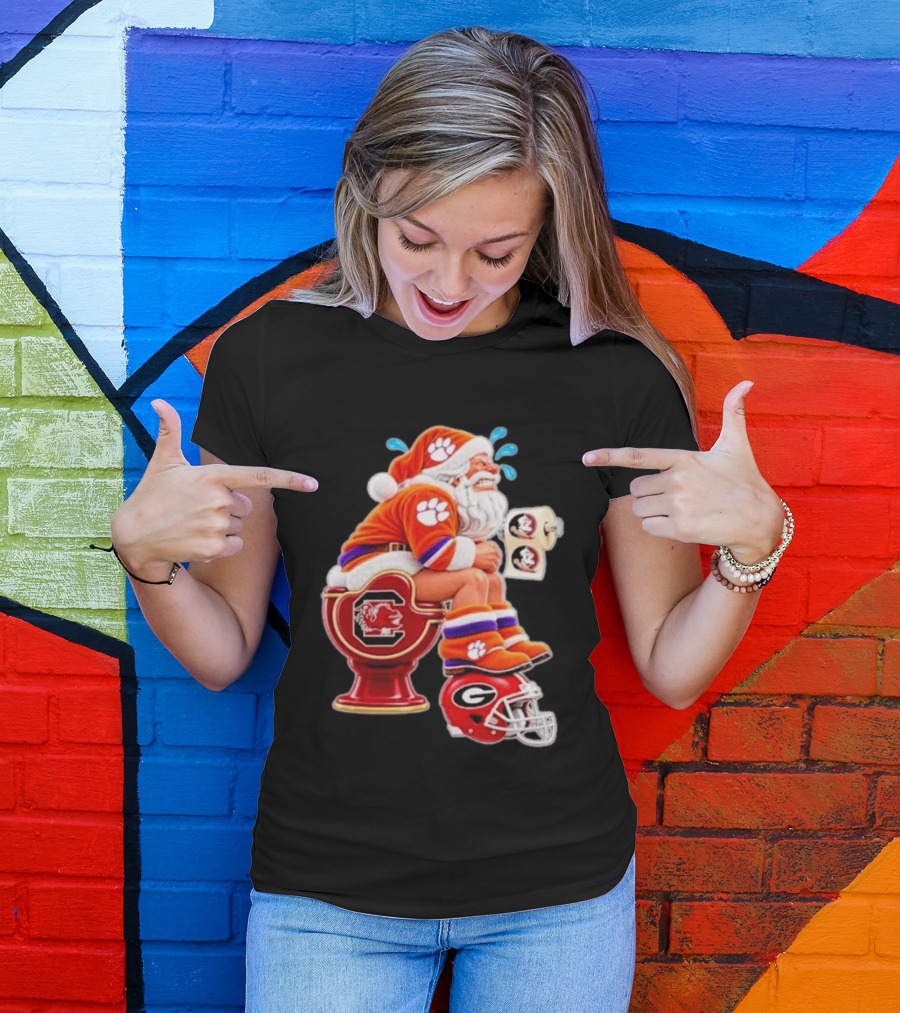 Clemson Tigers Santa South Carolina Gamecocks Georgia Bulldogs Florida State Christmas College Football T-Shirt