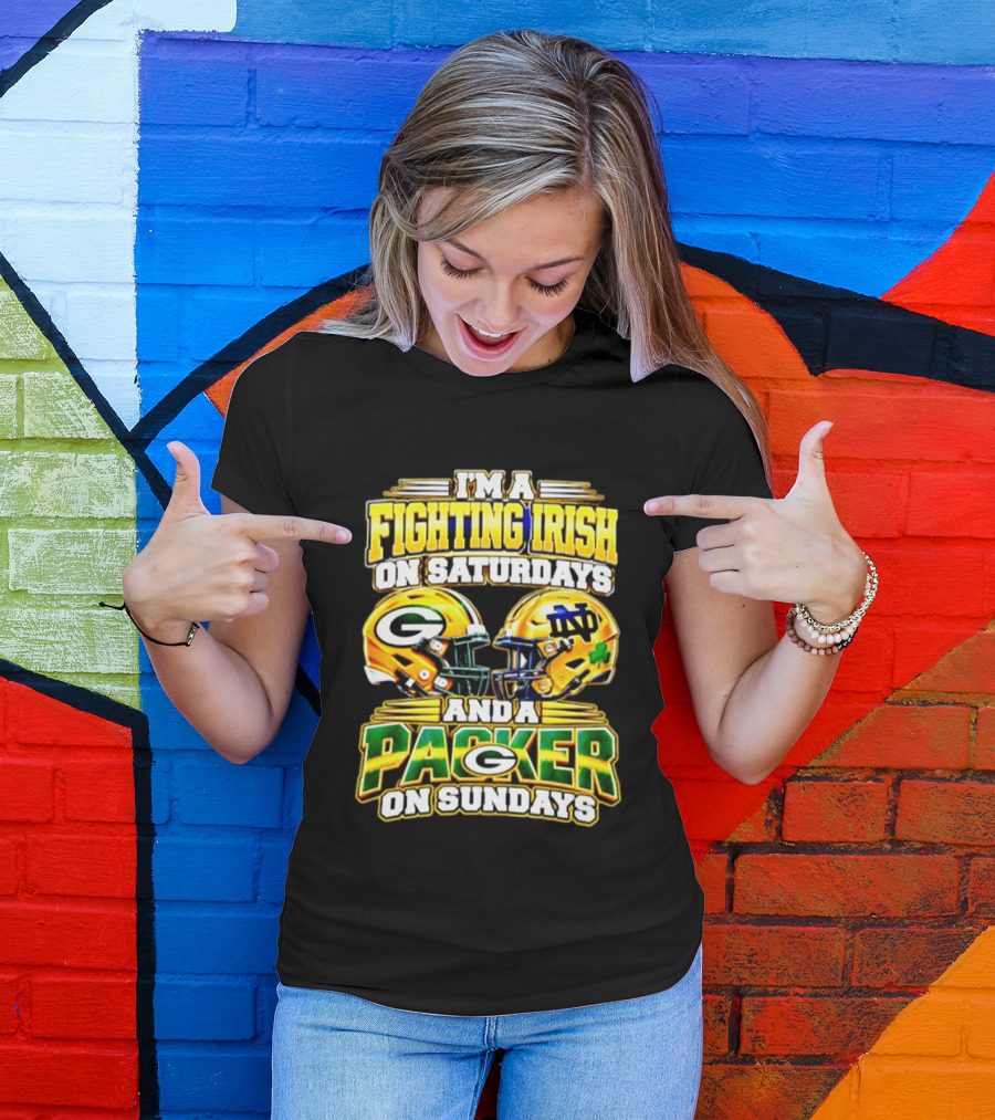 I'm A Fighting Irish On Saturdays And A Packer On Sundays Football Helmet T-Shirt