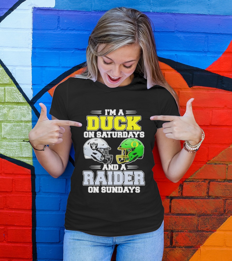 I'm A Duck On Saturdays And A Raider On Sundays Football Helmet T-Shirt