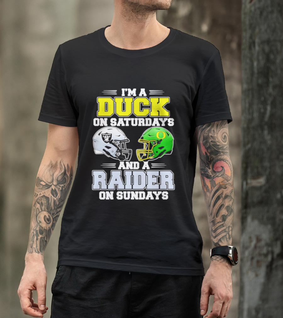 I'm A Duck On Saturdays And A Raider On Sundays Football Helmet T-Shirt