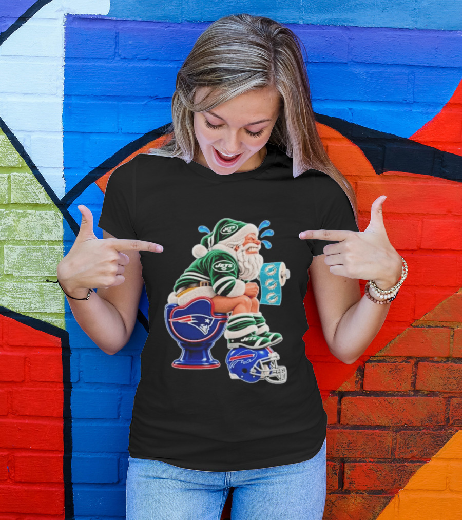 New England Patriots Miami Dolphins Buffalo Bills New York Jets Santa Football Christmas T-Shirt