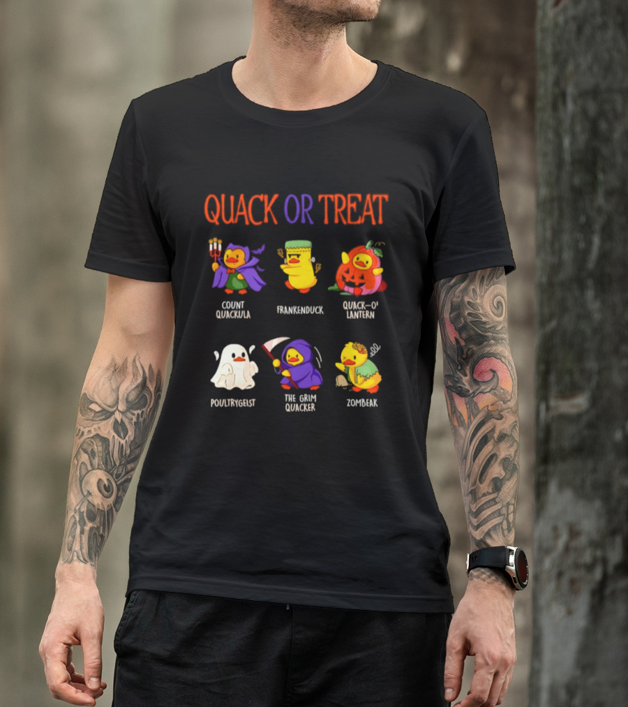 Quack Or Treat Count Quackula Frankenduck Quack O' Lantern Poultrygeist The Grim Quacker Zombeak T-Shirt