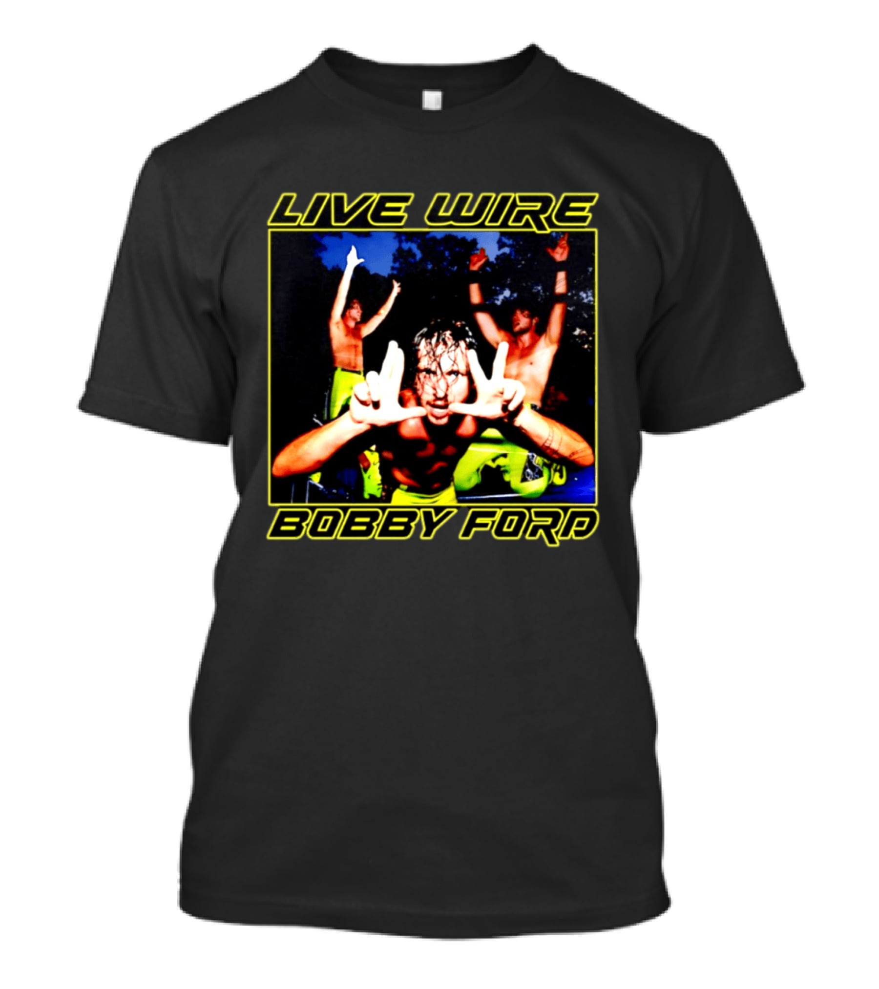 Live Wire Bobby Ford Wrestling Trio Action Pose T-Shirt