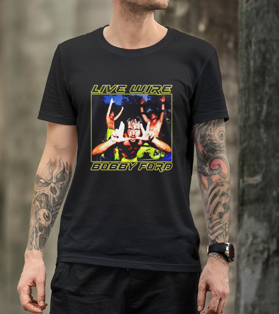 Live Wire Bobby Ford Wrestling Trio Action Pose T-Shirt