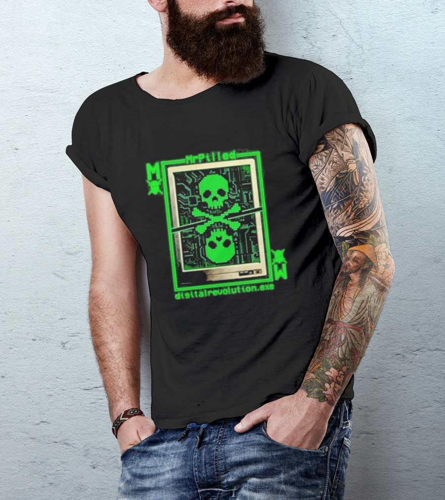 MrPilled DigitalRevolution.exe Hacker Cyber Circuitry Skull T-Shirt