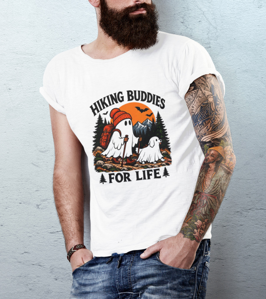 Hiking Buddies For Life Ghost And Dog Halloween Adventure T-Shirt