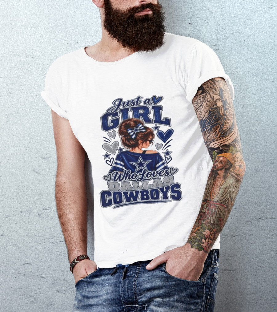 Just A Girl Who Loves Dallas Cowboys Fan Art Style Hearts And Stars T-Shirt