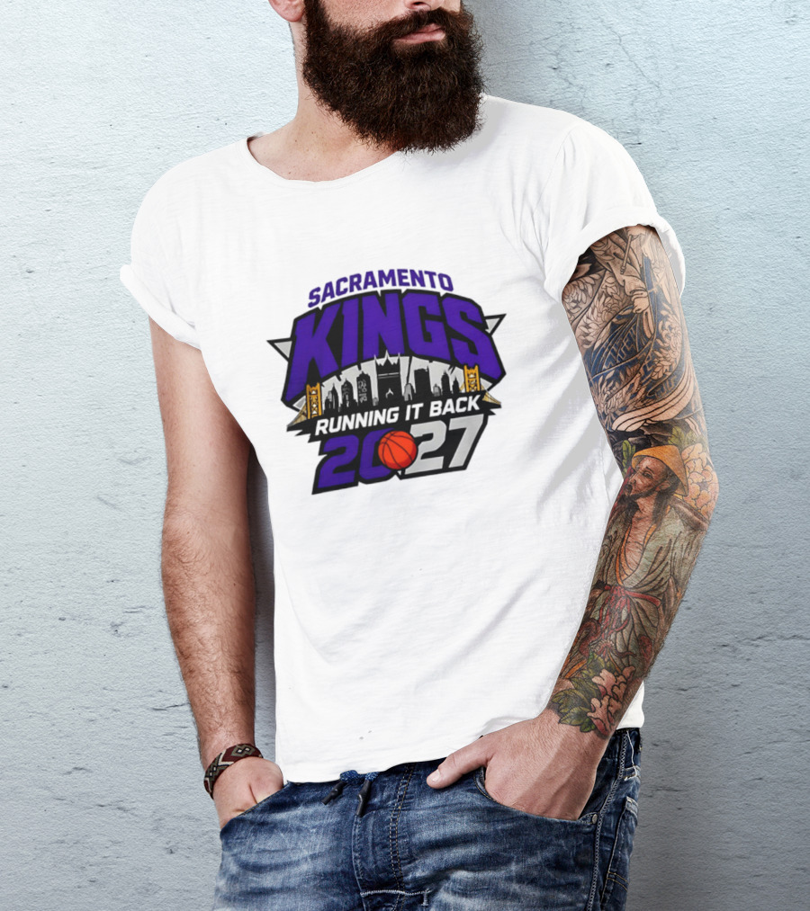 Sacramento Kings 2027 Running It Back Skyline Basketball T-Shirt