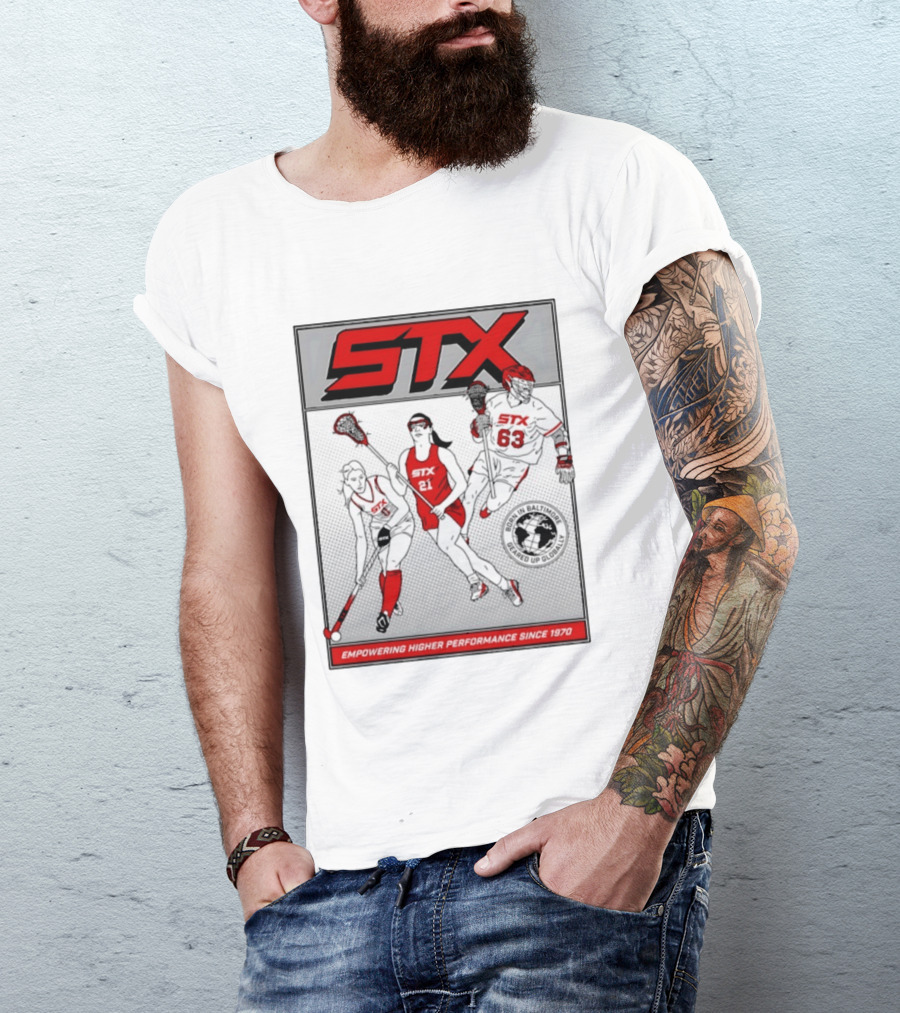 STX Born In Baltimore Geared Up Globally Empowering Higher Performance Since 1970 Lacrosse Field Hockey Players T-Shirt