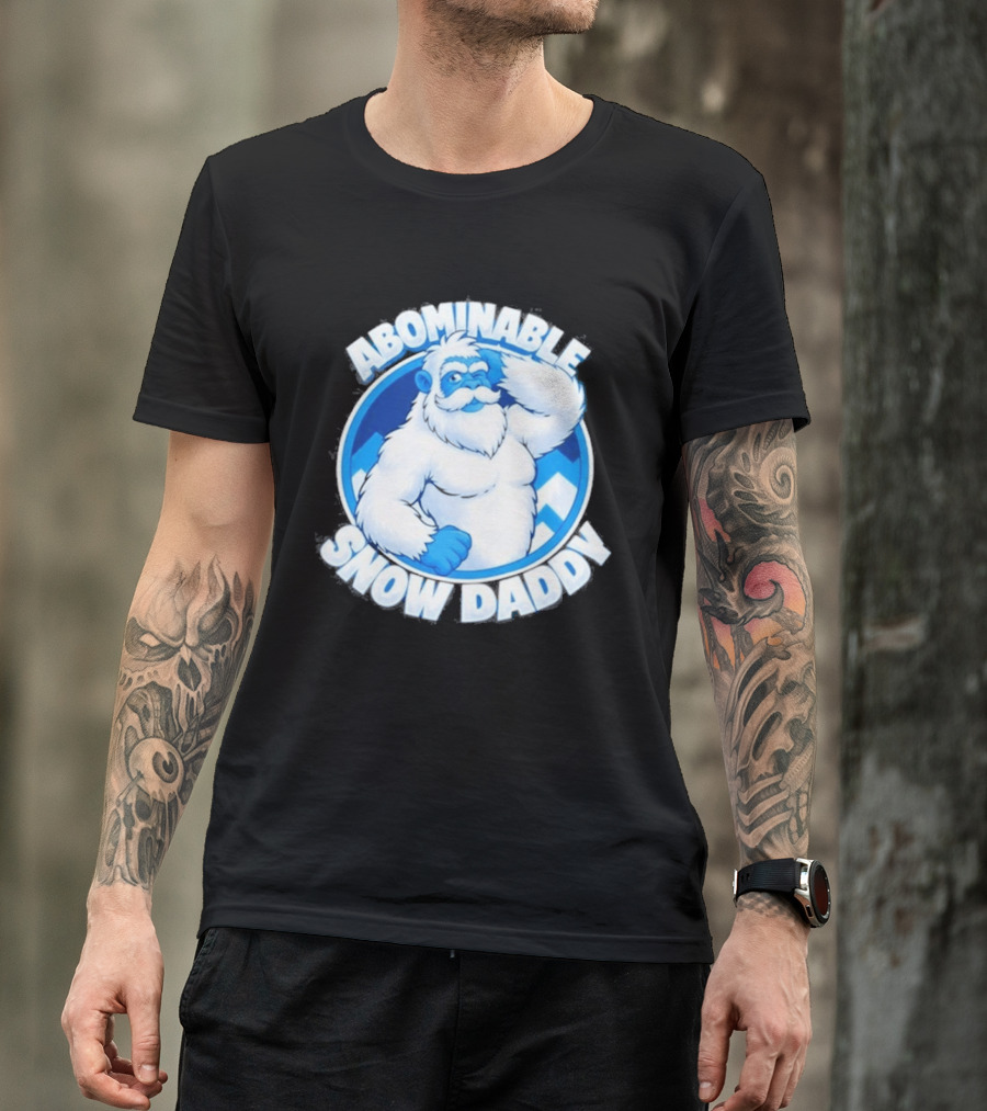 Abominable Snow Daddy Yeti Bigfoot Sasquatch Ice Blue Circle T-Shirt