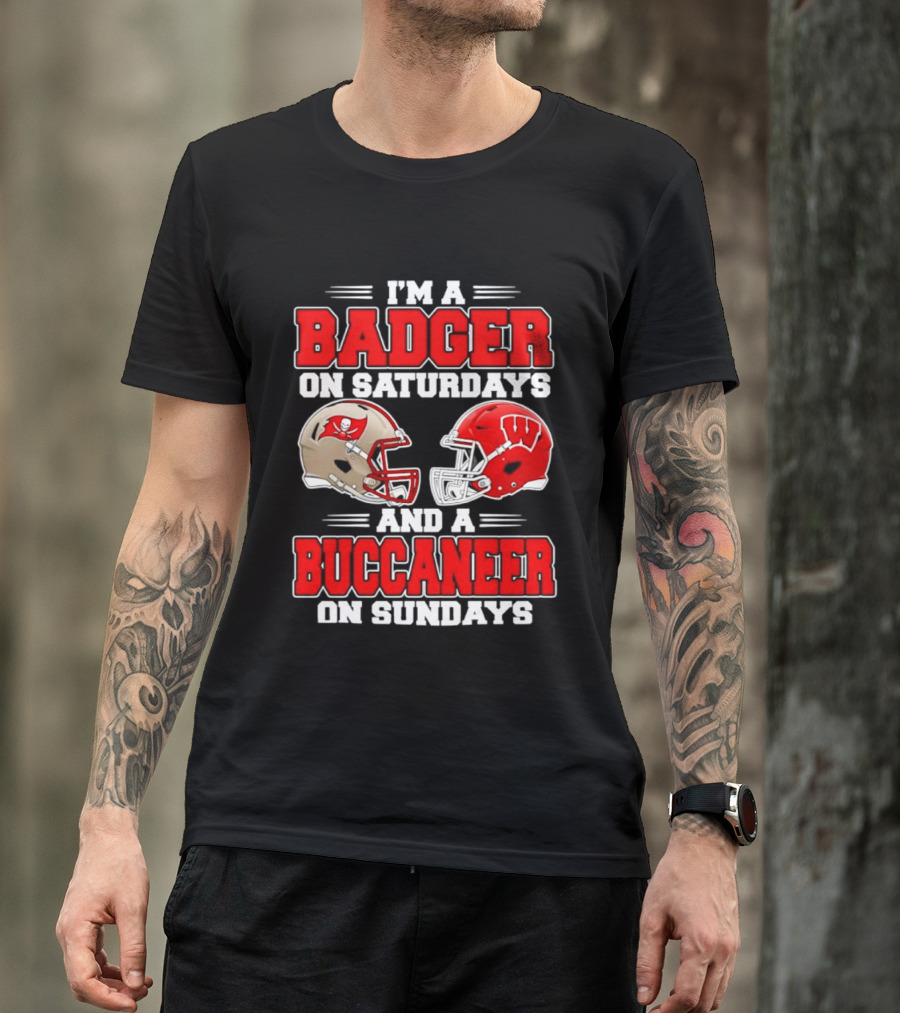 I'm A Badger On Saturdays And A Buccaneer On Sundays Football Helmet T-Shirt