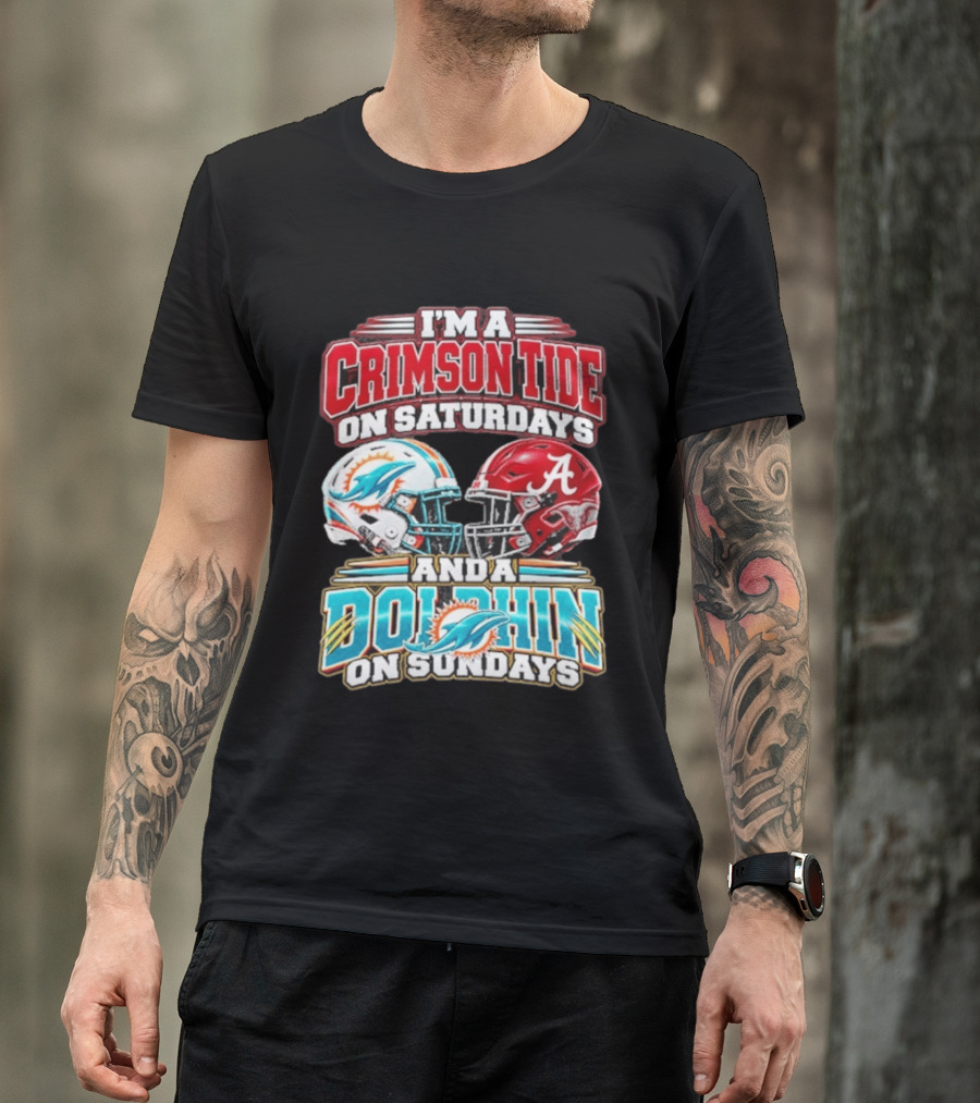 Crimson Tide Saturdays And Dolphin Sundays Football Helmets T-Shirt