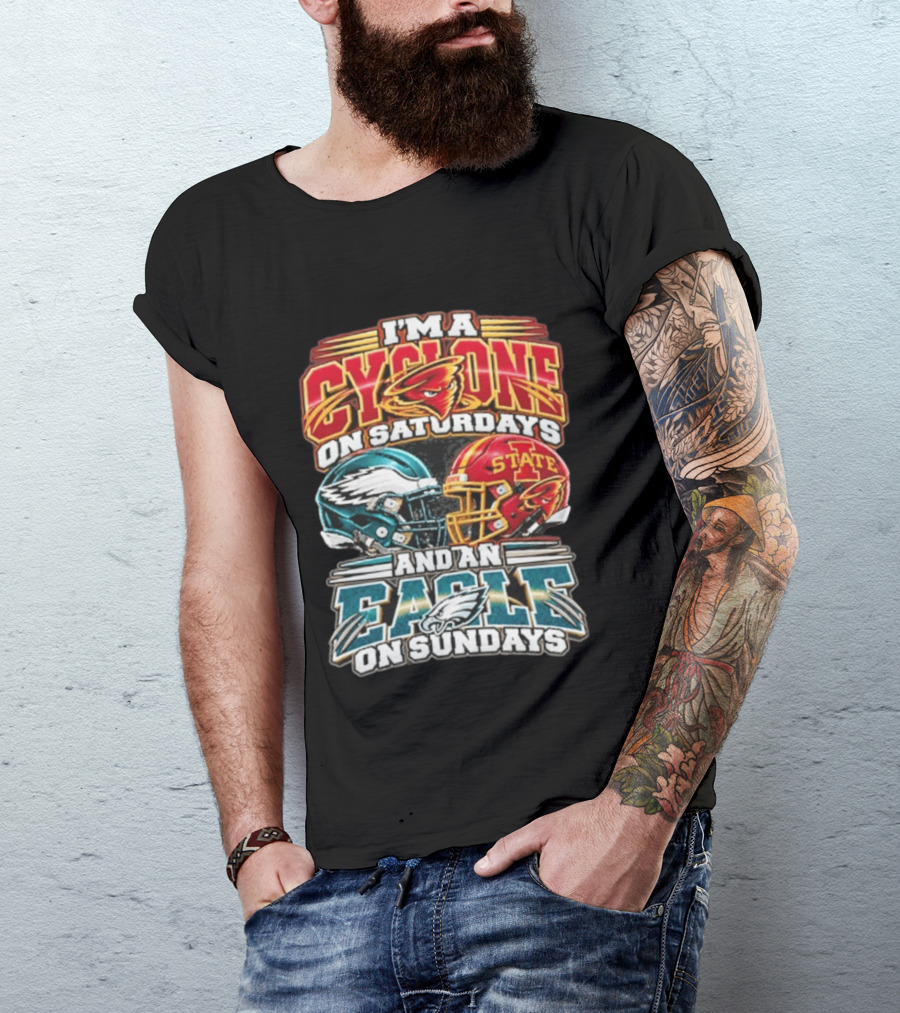 I'm A Cyclone On Saturdays And A Eagle On Sundays Helmet Fan Gear T-Shirt