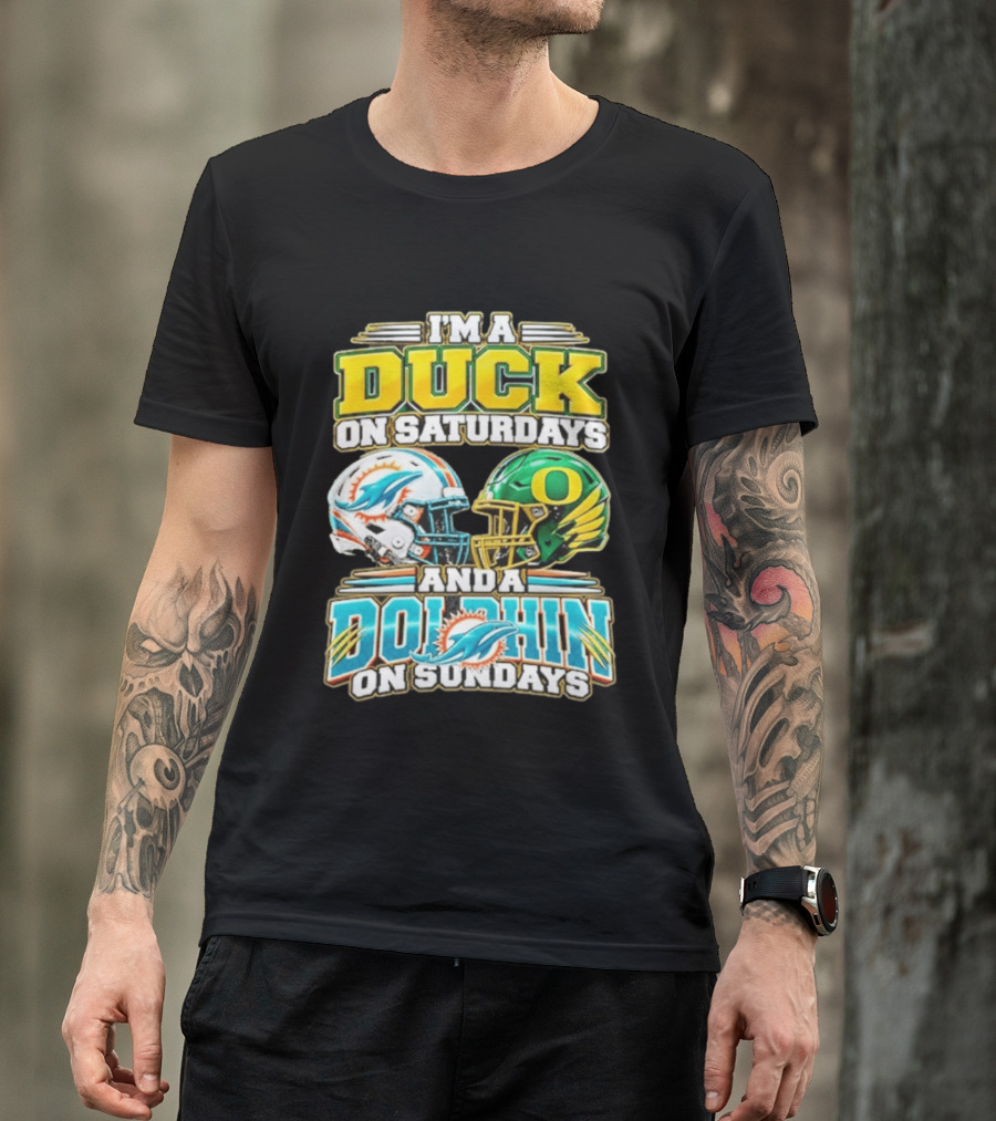 I'm A Duck On Saturdays And A Dolphin On Sundays Football Helmets T-Shirt