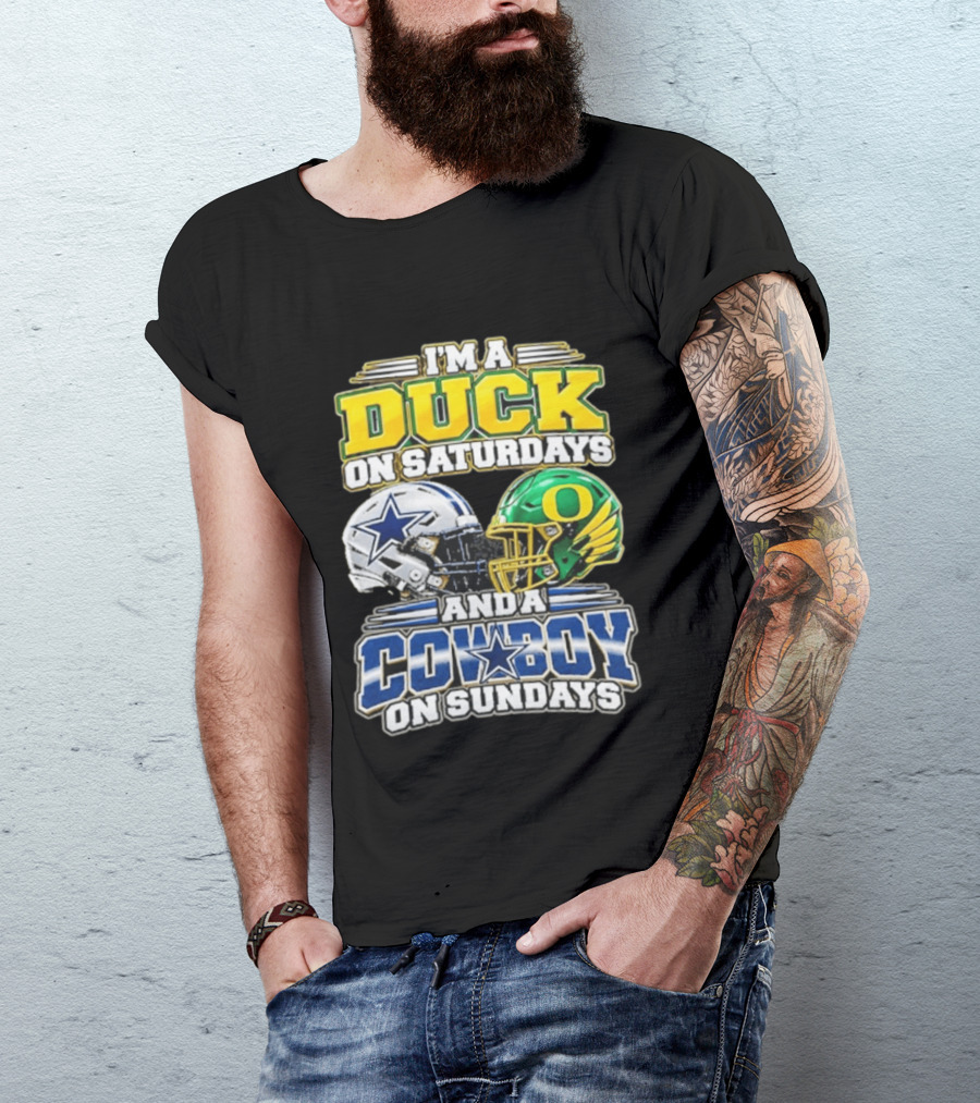 I'm A Duck On Saturdays And A Cowboy On Sundays Football Helmets T-Shirt