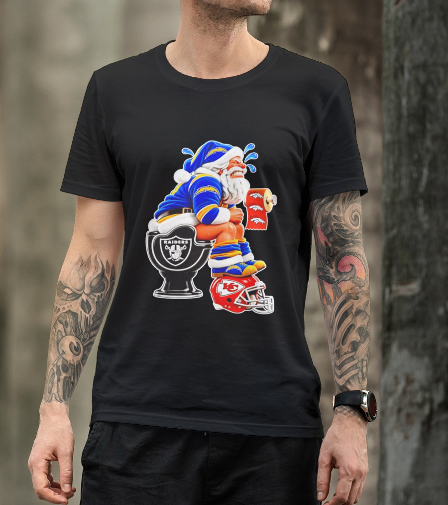 Santa Claus LA Chargers Pooping Raiders Toilet Chiefs Broncos Roll T-Shirt