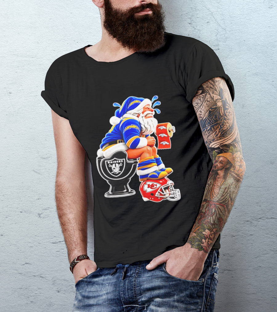 Santa Claus LA Chargers Pooping Raiders Toilet Chiefs Broncos Roll T-Shirt