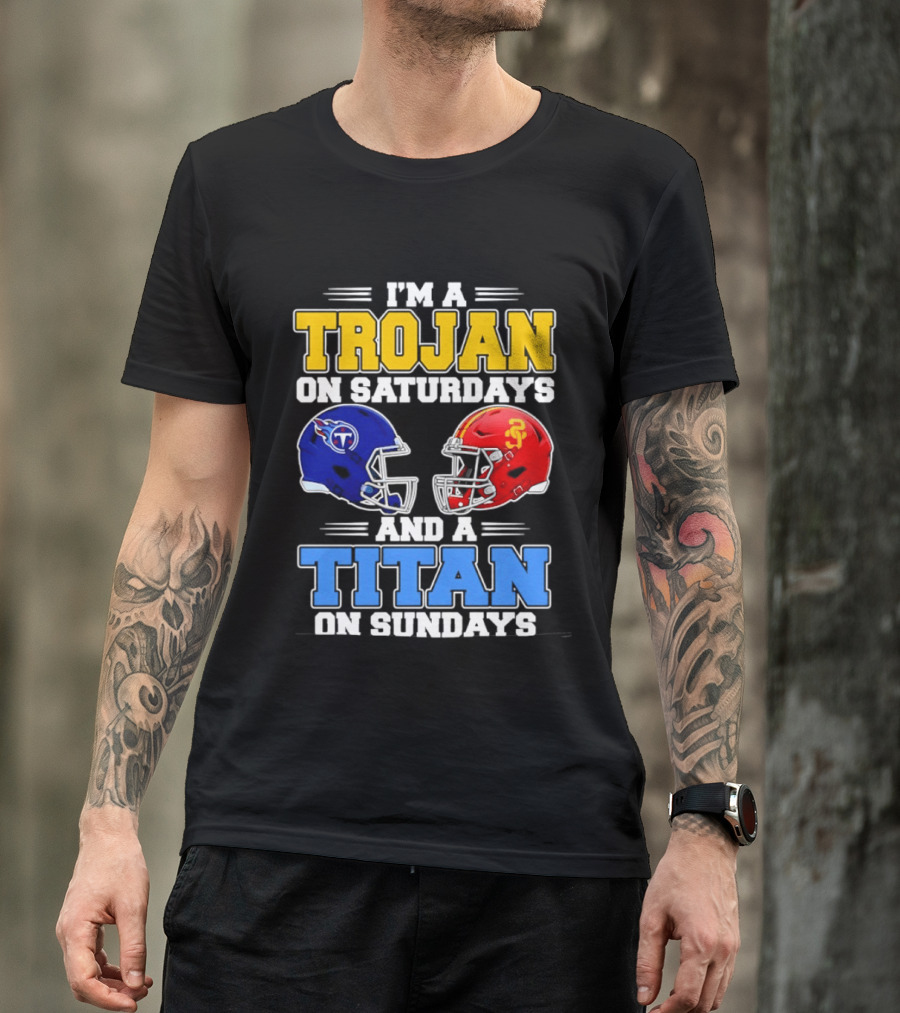 USC Trojans On Saturdays Titans On Sundays Football Helmets T-Shirt