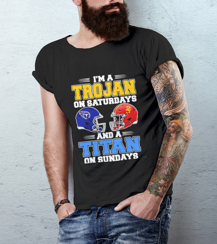 USC Trojans On Saturdays Titans On Sundays Football Helmets T-Shirt