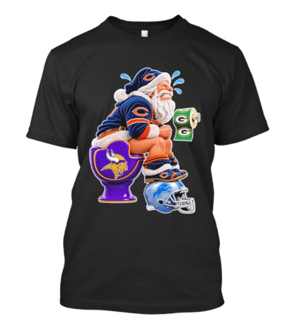 Santa Claus On Toilet Minnesota Vikings Detroit Lions Green Bay Packers Chicago Bears Funny Christmas 2026 Football T-Shirt