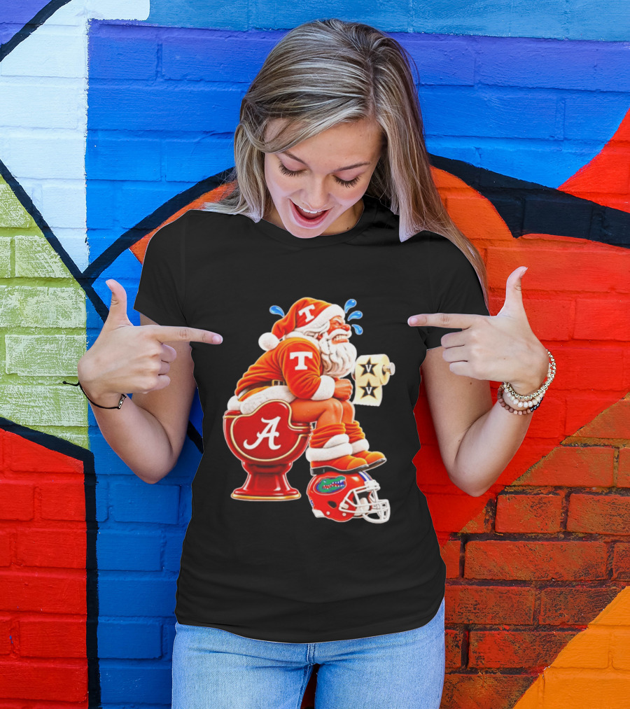 Tennessee Volunteers Santa Claus With Alabama Crimson Tide Toilet Vanderbilt Commodores Toilet Paper Florida Gators Helmet T-Shirt
