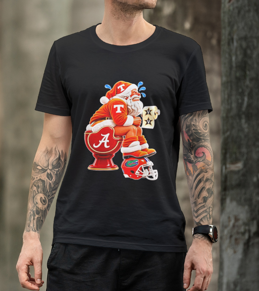 Tennessee Volunteers Santa Claus With Alabama Crimson Tide Toilet Vanderbilt Commodores Toilet Paper Florida Gators Helmet T-Shirt