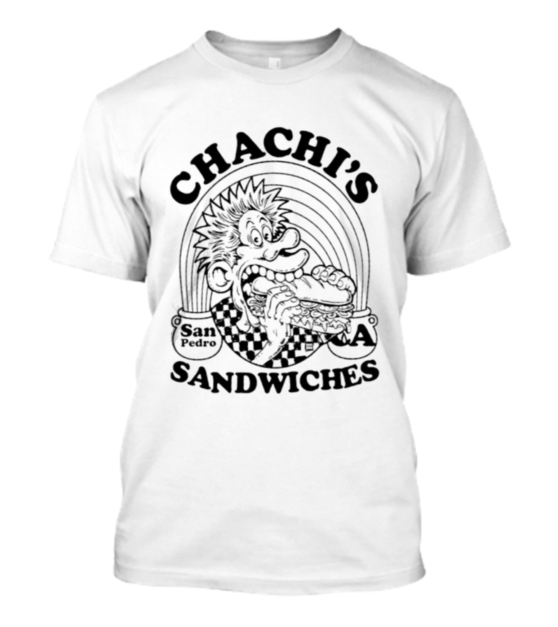 Chachi's San Pedro CA Sandwiches Sandwich Shop Comic Character Eating Sandwich T-Shirt