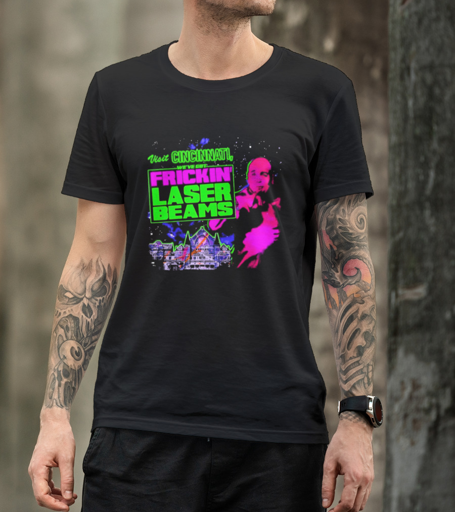 Visit Cincinnati Frickin' Laser Beams Retro Neon T-Shirt
