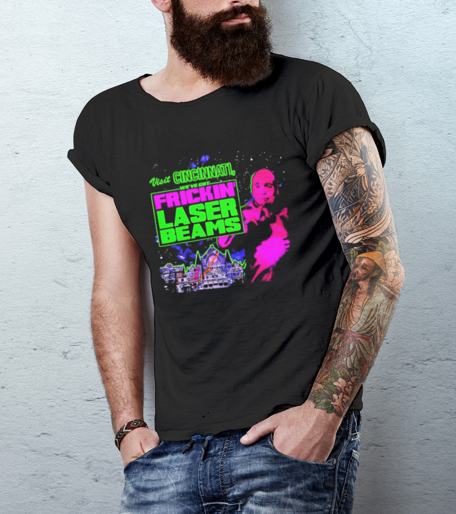 Visit Cincinnati Frickin' Laser Beams Retro Neon T-Shirt