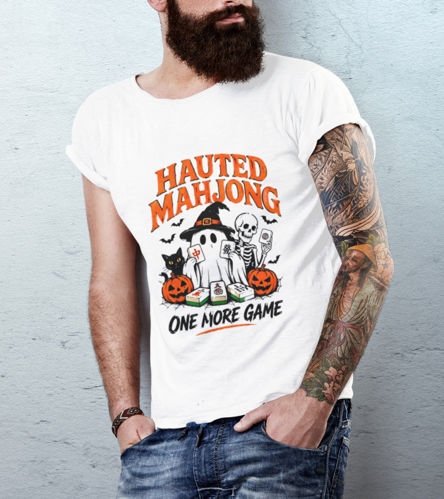 Hauted Mahjong Halloween Ghost Cat Skeleton Pumpkins One More Game T-Shirt