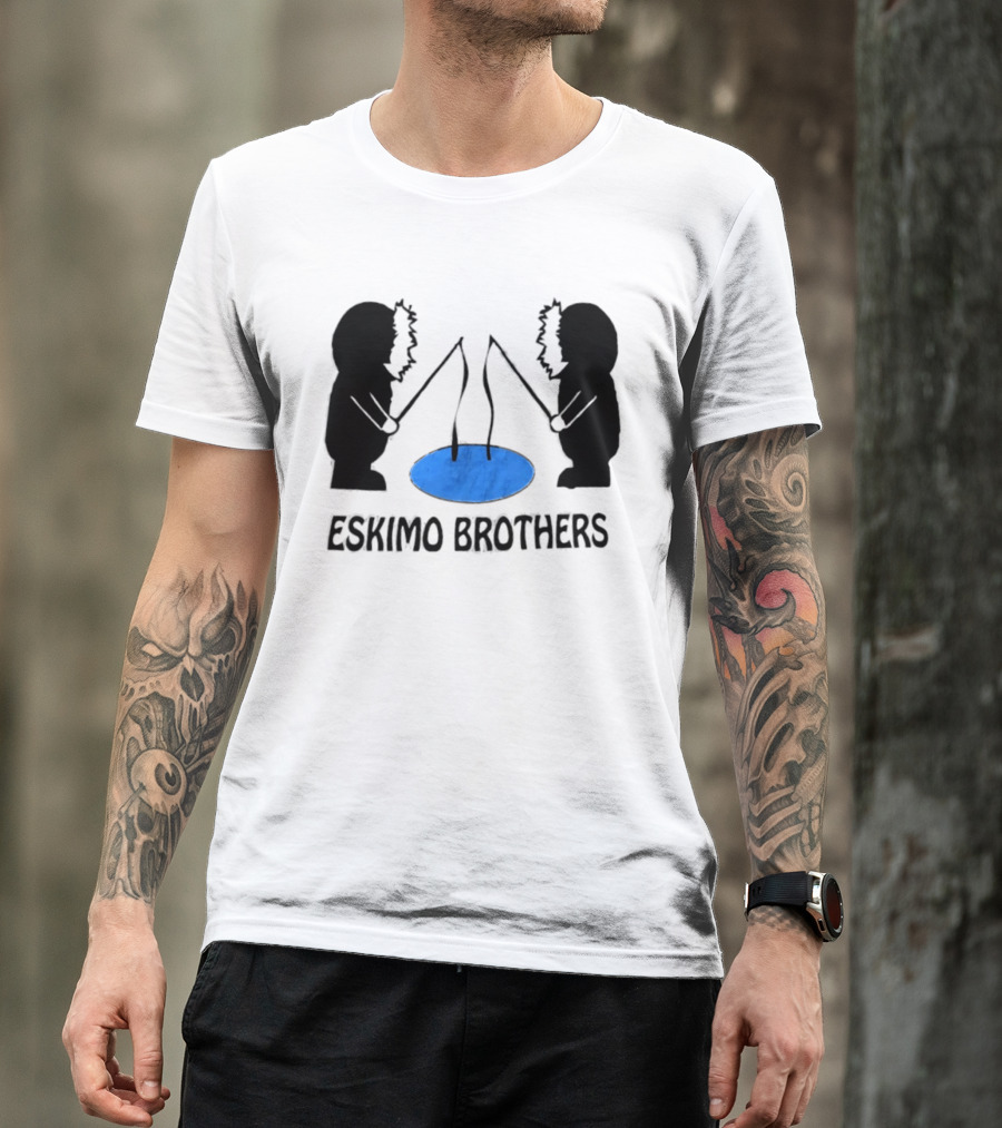 Eskimo Brothers Ice Fishing Duo With Hole And Rods T-Shirt