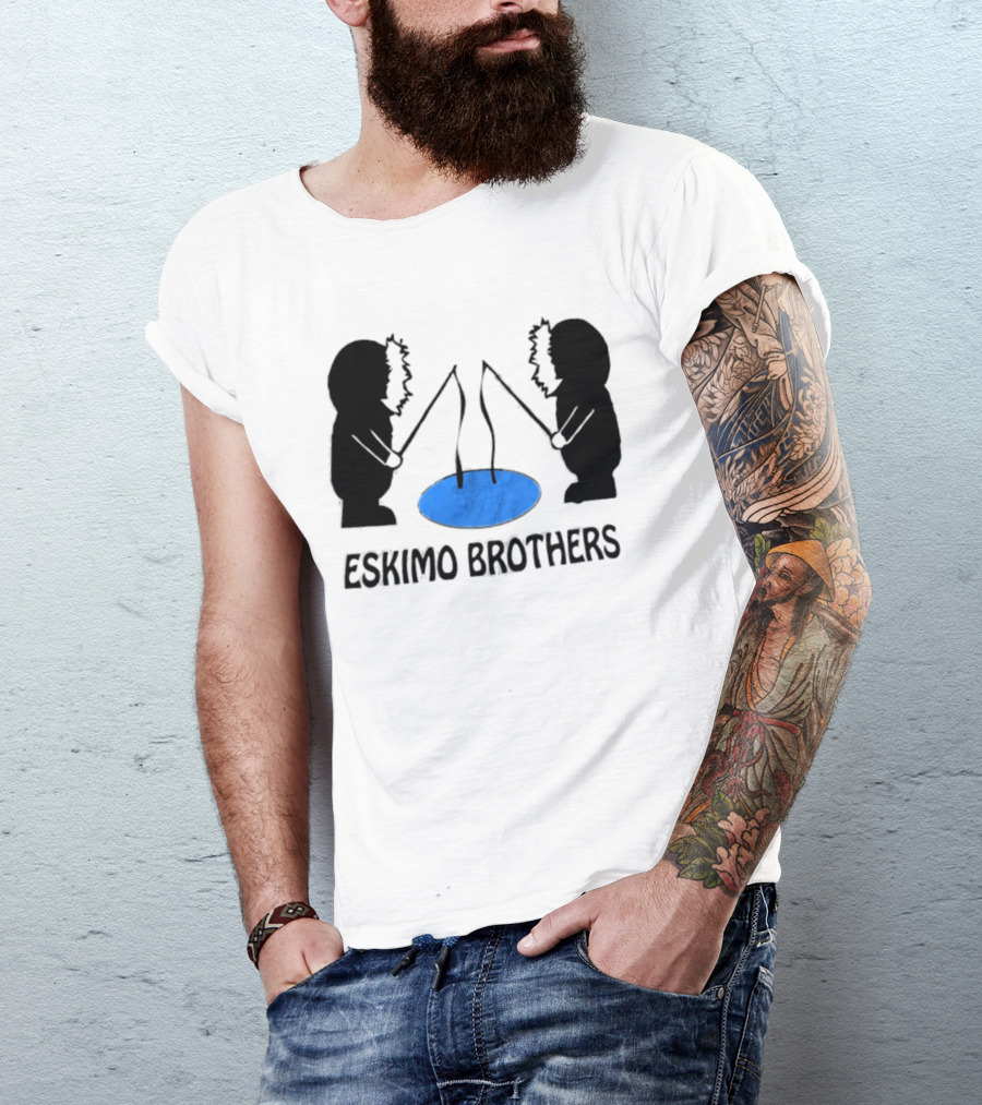 Eskimo Brothers Ice Fishing Duo With Hole And Rods T-Shirt