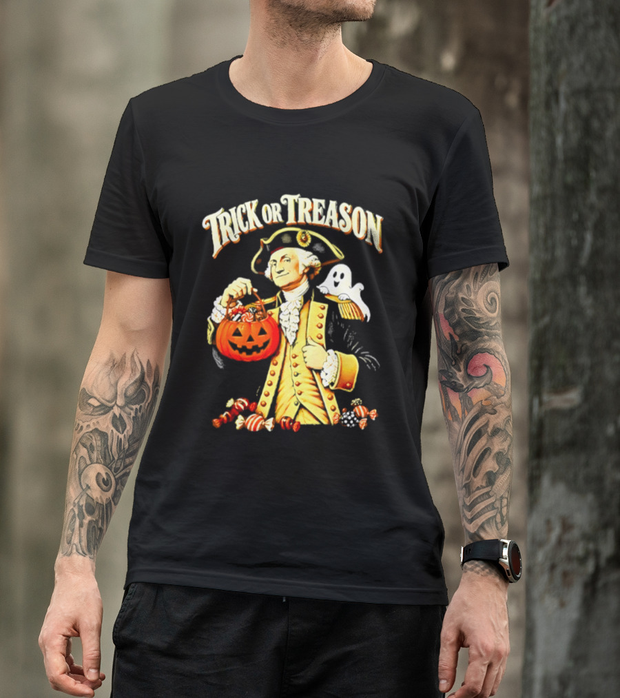 George Washington Trick Or Treason Halloween 2026 Pumpkin Ghost Candy T-Shirt
