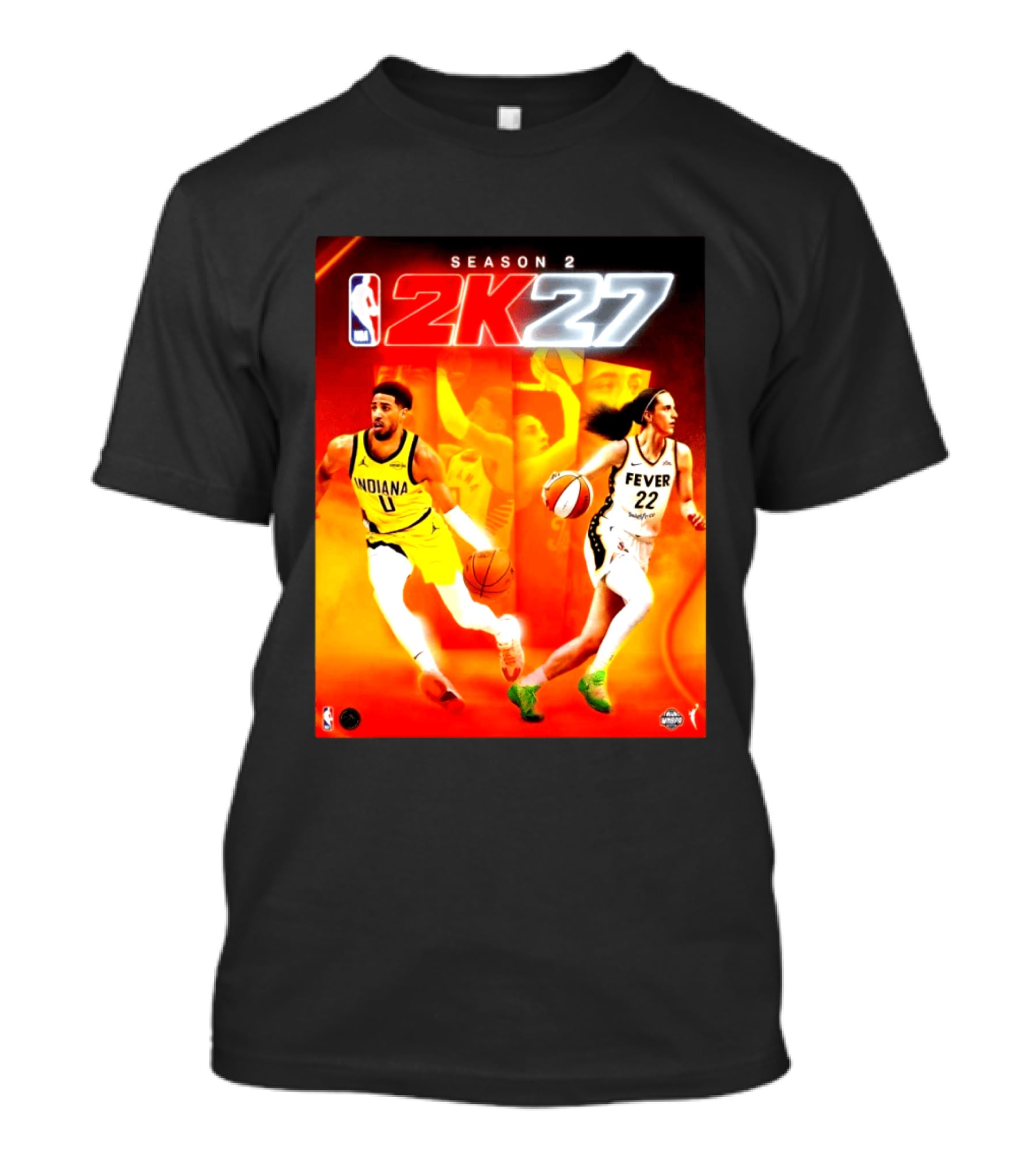 NBA 2K27 Season 2 Tyrese Haliburton Indiana And Caitlin Clark Fever Cover Athletes T-Shirt
