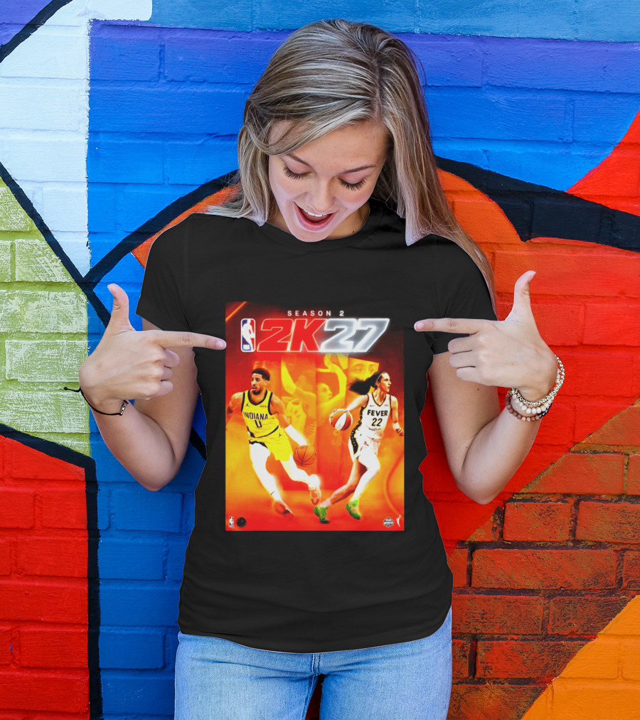 NBA 2K27 Season 2 Tyrese Haliburton Indiana And Caitlin Clark Fever Cover Athletes T-Shirt