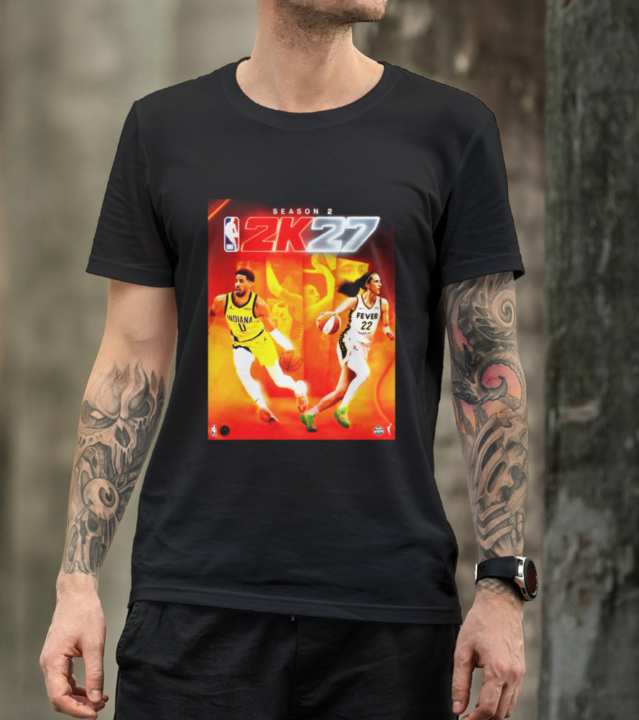 NBA 2K27 Season 2 Tyrese Haliburton Indiana And Caitlin Clark Fever Cover Athletes T-Shirt